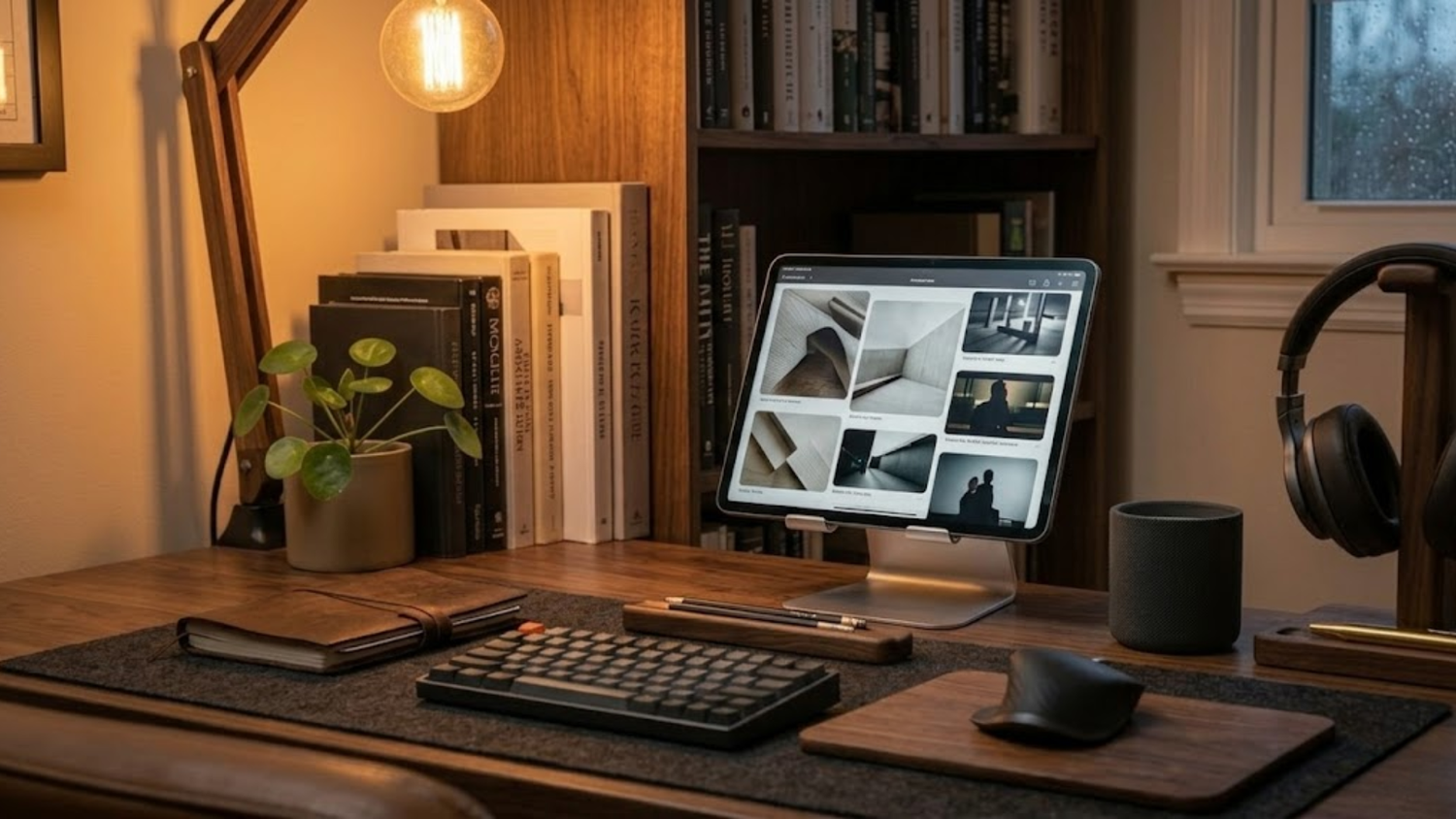 Home office desk setup with a computer monitor, keyboard, and books - Auren & Co