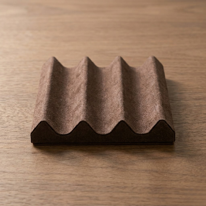 Front view of a minimalist leather desk pen tray for desk organization