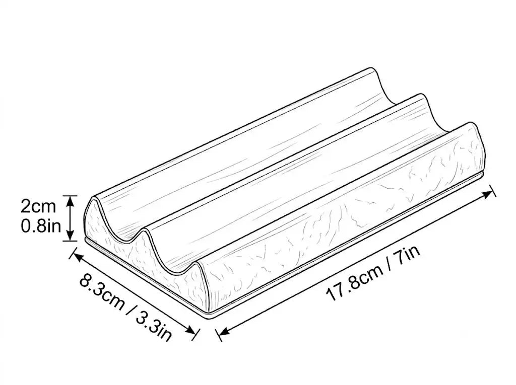 Leather desk pen tray with 2 slots showing product dimensions and individual pen channels.
