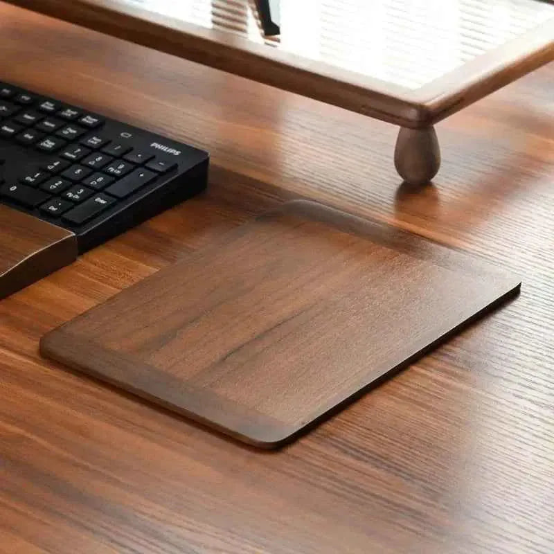 Solid Walnut Mouse Pad On Minimal Desk Setup