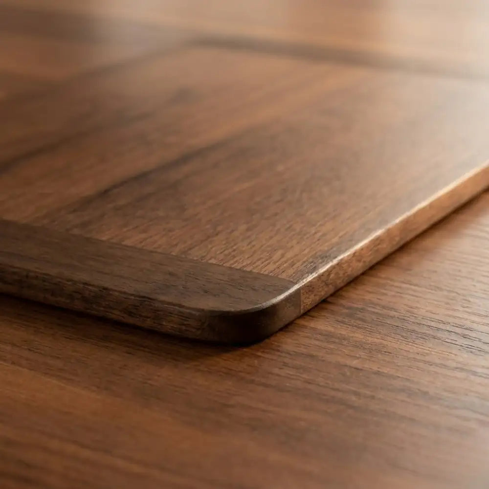 Close-Up Detail Of Solid Walnut Mouse Pad Edge And Wood Grain