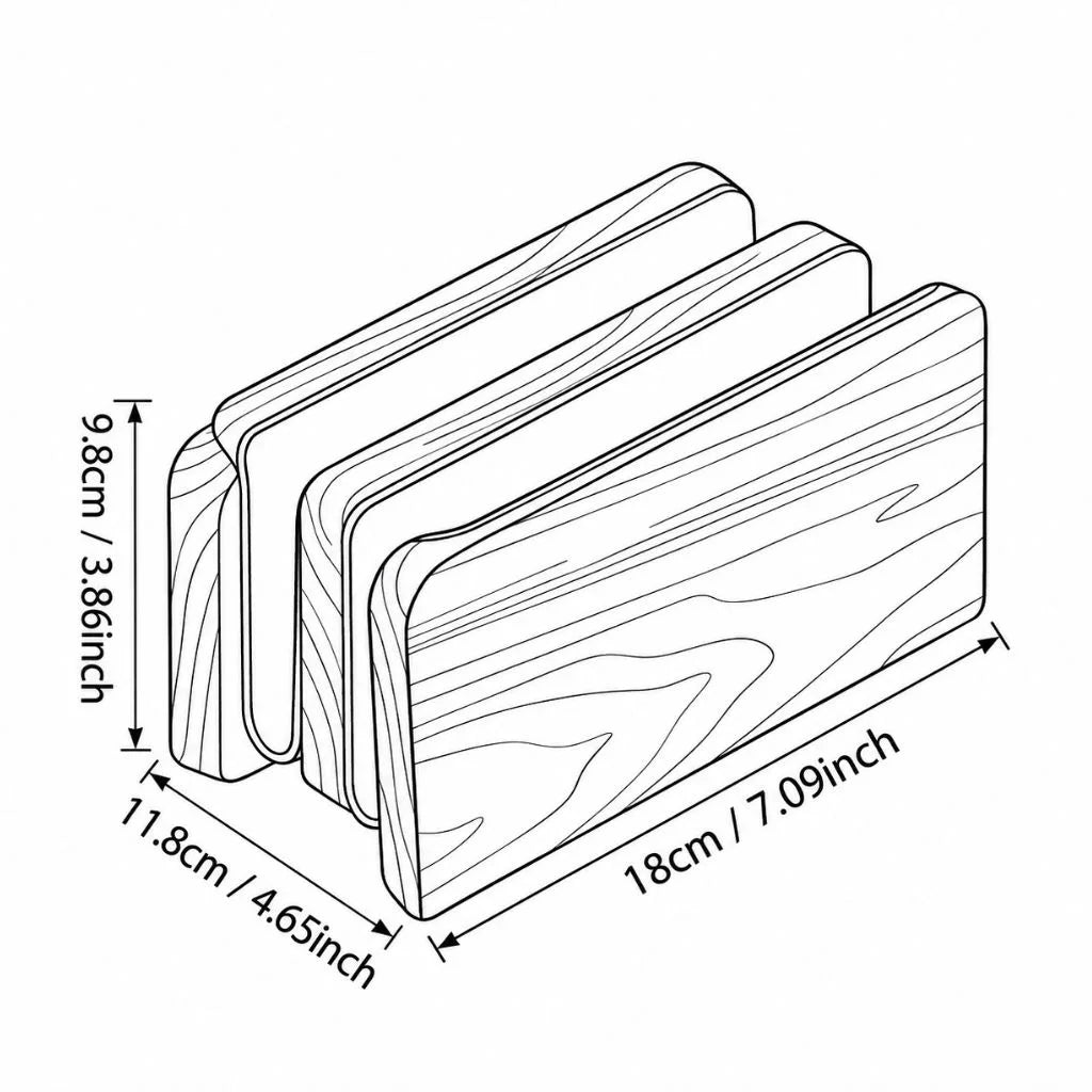 Double-slot walnut vertical laptop stand with dimensions of 18 × 11.8 × 9.8 cm