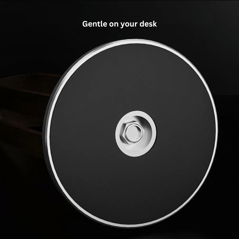 weighted base of wooden headphone stand on desk