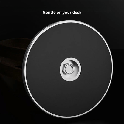 weighted base of wooden headphone stand on desk